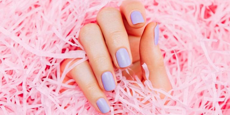 Pastel Builder in a Bottle nails on pink shredded paper