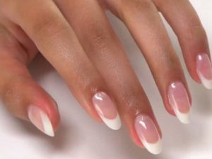 Natural-looking nude Fusion Gel nail extensions