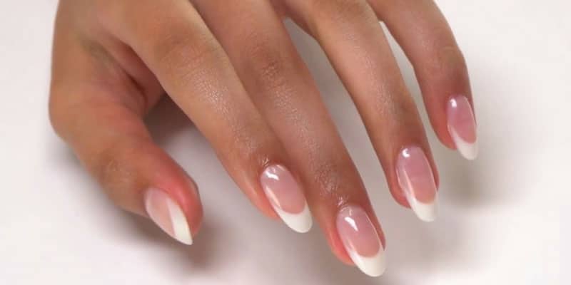 Natural-looking nude Fusion Gel nail extensions