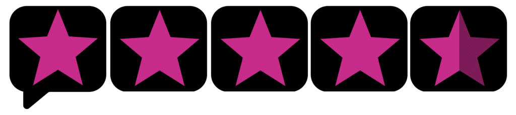 Four full pink stars and a partially shaded fifth star