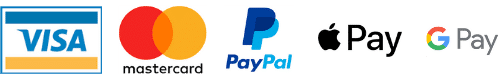 We accept Visa, Mastercard, PayPal, Apple Pay and Google Pay
