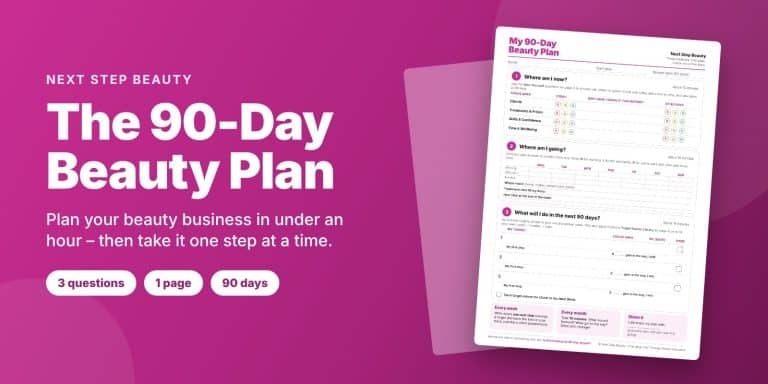 The 90-Day Beauty Plan course: a one-page beauty business plan with three questions