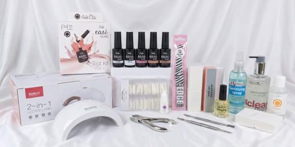 Builder in a Bottle Kit with SUNUV LED/UV lamp, Halo Easibuild trial kit, nail tips, files and prep products