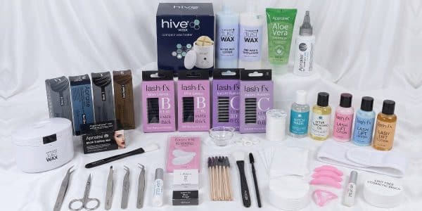 Complete Eye Kit: wax heater, Just Wax lotions, Apraise tints, Lash FX lashes, lash lift kit and threading items