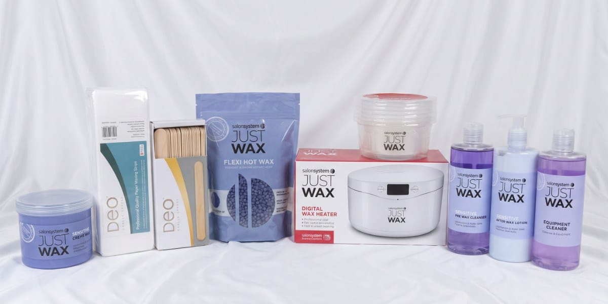 Complete Waxing Kit: Salon System Just Wax heater, crème wax, flexi hot wax, strips, spatulas and pre and after-wax lotions