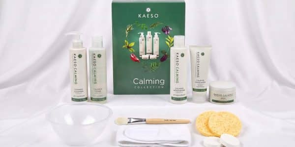 Facial Kit: Kaeso Calming cleanser, toner, moisturiser, exfoliator and mask, with mask brush, bowl and sponges