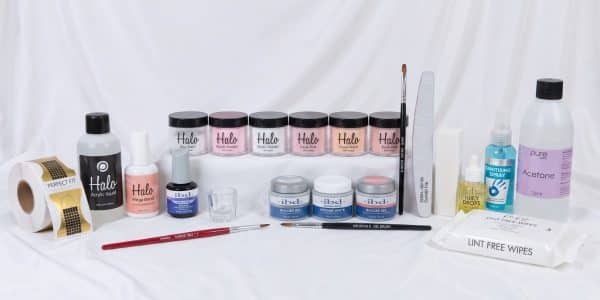 Sculpting Kit: Perfect Fit nail forms, Halo acrylic liquid and powders, IBD Builder Gels, brushes and files
