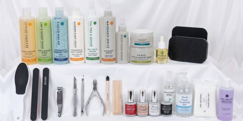 Pedicure Kit with Kaeso pedicure products, IBD polishes, foot files and pedicure tools