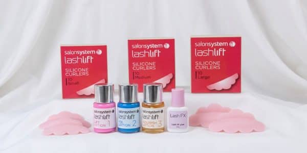 Lash Lift Kit: Salon System lash lift lotions, silicone curlers in three sizes and Lash FX lash lift glue