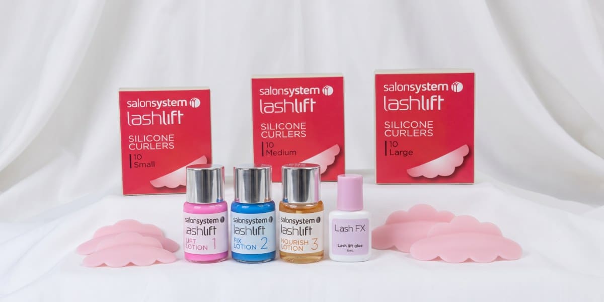 Lash Lift Kit: Salon System lash lift lotions, silicone curlers in three sizes and Lash FX lash lift glue