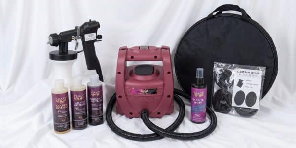 Spray Tan Kit: Crazy Angel spray tan machine, tanning tent, three Mistress tanning solutions and barrier spray
